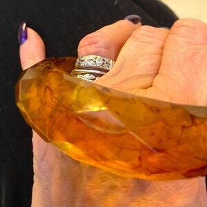 Vintage faceted carved bangle bracelet lucite topaz color
